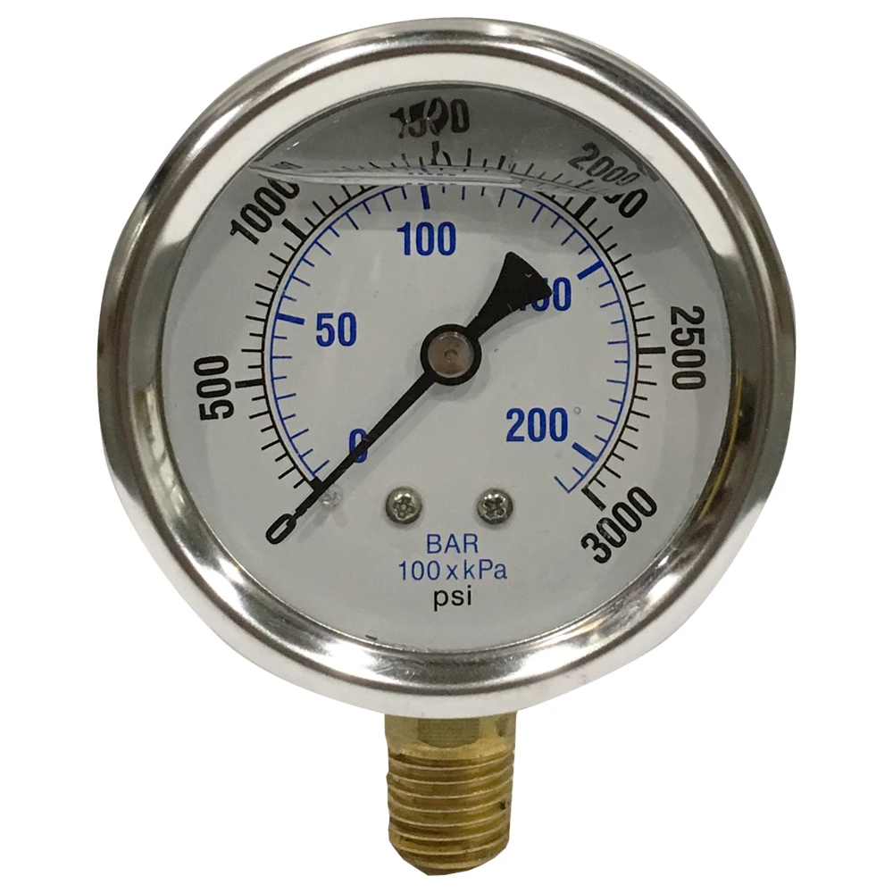 2-1/2" 3000 PSI Glycerine Filled Pressure Gauge 3 2-1/2" 3000 PSI Glycerine Filled Pressure Gauge